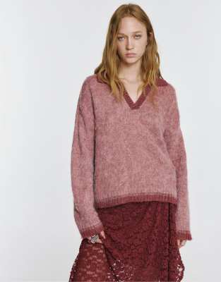 Pull & Bear - Pullover in Blassrosa mit Polokragen