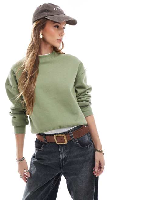 Pull&Bear – Pullover in Khaki mit Boxy-Schnitt