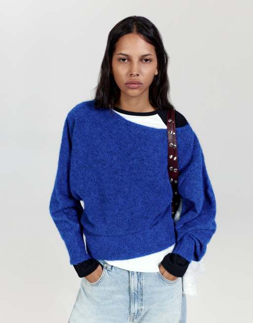 Pull&Bear Pullover in Regular Fit mit U-Boot-Ausschnitt in Dunkelblau, 3 von 7