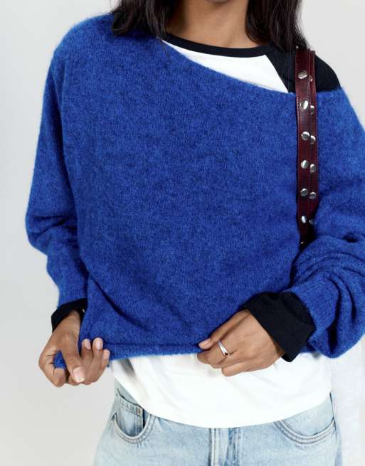 Pull&Bear Pullover in Regular Fit mit U-Boot-Ausschnitt in Dunkelblau, 4 von 7