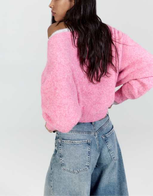 Pull&Bear Pullover in Regular Fit mit U-Boot-Ausschnitt in Pink, 4 von 7