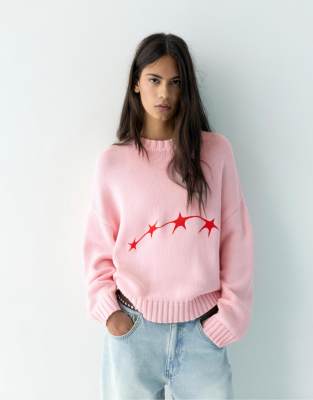 Pull & Bear - Pullover in Rosa mit Sternen-Motiv