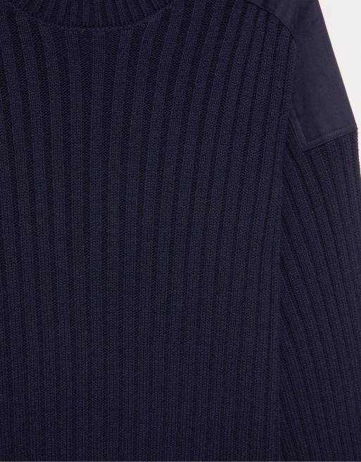 Pull&Bear Pullover mit Materialmix-Einsätzen in Marineblau, 5 von 6