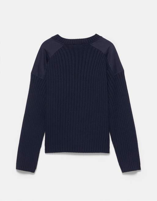 Pull&Bear Pullover mit Materialmix-Einsätzen in Marineblau, 6 von 6