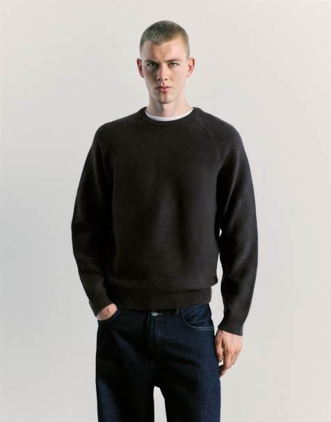 Pull&Bear Pullover mit Raglanärmeln in dunklem Anthrazit - view 1