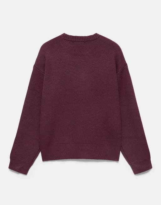 Pull&Bear Pullover mit Stickerei in Burgunderrot, 7 von 7