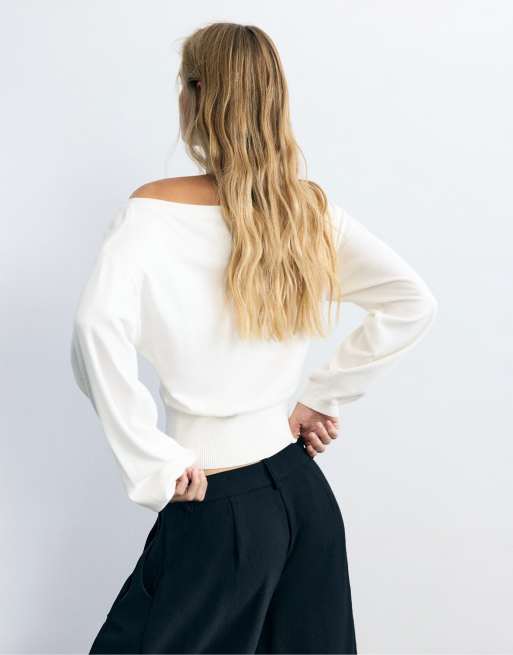 Pull&Bear Pullover mit U-Boot-Ausschnitt in Beige, 2 von 7