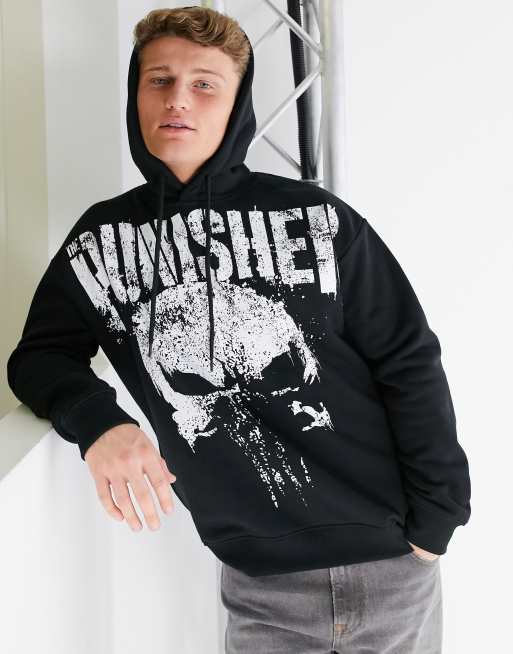 Pull&Bear – Punisher – Kapuzenpullover in Schwarz