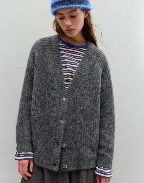 Pull&Bear Purl knit cardigan in grey