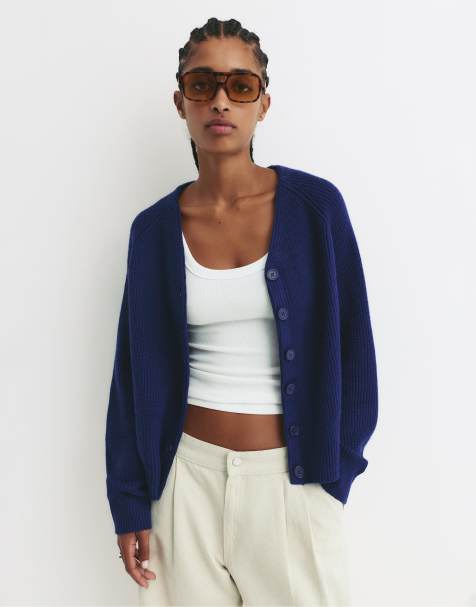 Pull&Bear Purl knit cardigan in navy - view 1