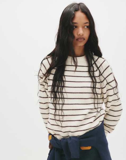 Pull&Bear Purl knit sweater in beige - view 1