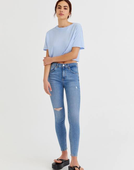 Pull&Bear push up sculpt skinny jeans in medium blue