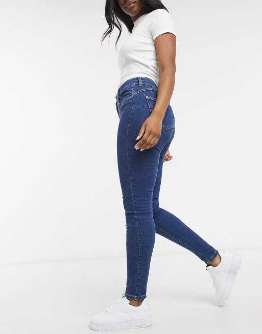 Pull&Bear - Push-up skinny jeans in medium blauw
