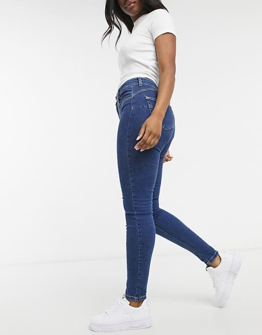 Pull&Bear push up skinny jeans in medium blue | ASOS