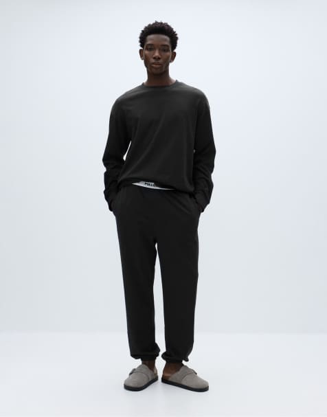 Pull&Bear - Pyjamaset met elastische logo-taille in zwart - view 1