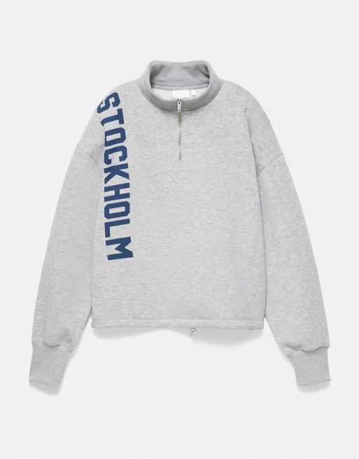 Pull&Bear Quarter-zip graphic sweatshirt in grey marl, 4 of 6