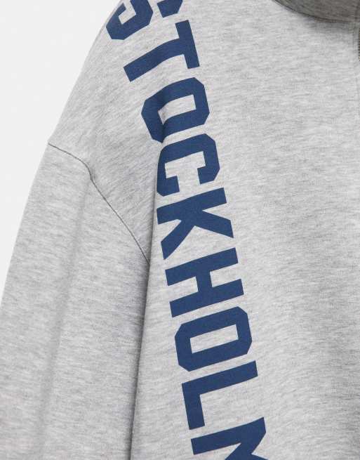 Pull&Bear Quarter-zip graphic sweatshirt in grey marl, 5 of 6