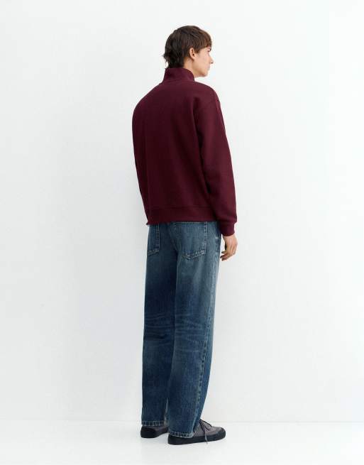 Pull&Bear Quarter-zip sweatshirt in burgundy, 2 of 7