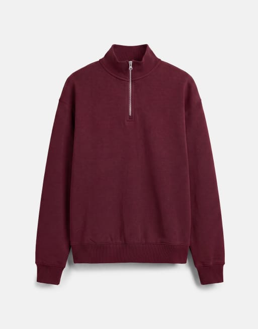 Pull&Bear Quarter-zip sweatshirt in burgundy, 5 of 7