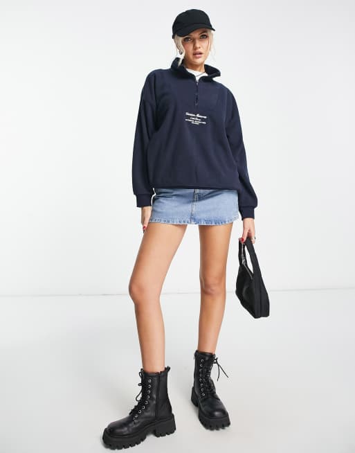 Pull&Bear quarter zip sweatshirt in navy ASOS