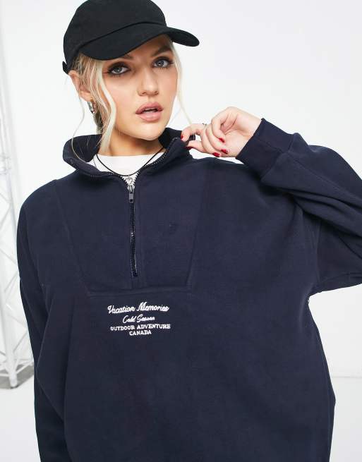 Pull Bear quarter zip sweatshirt in navy