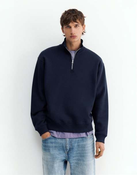 Pull&Bear Quarter-zip sweatshirt in navy - view 1
