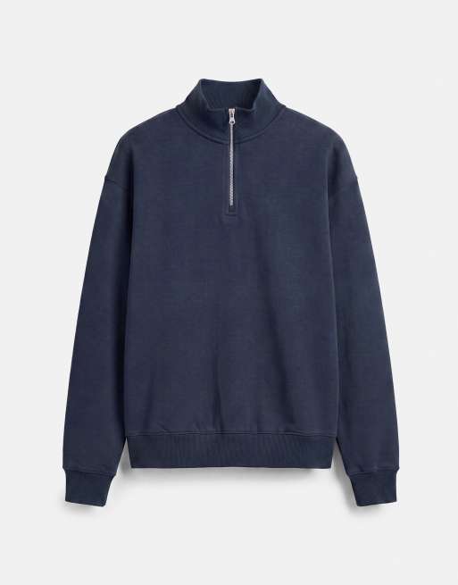 Pull&Bear Quarter-zip sweatshirt in navy, 5 of 7
