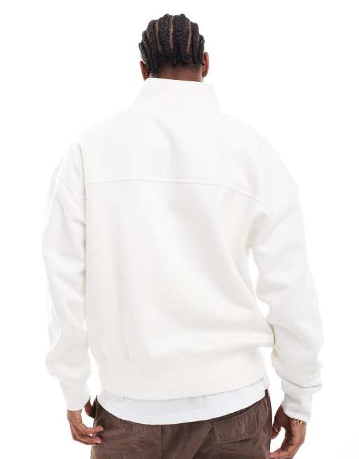 Pull&Bear quarter zip sweatshirt in off-white | ASOS