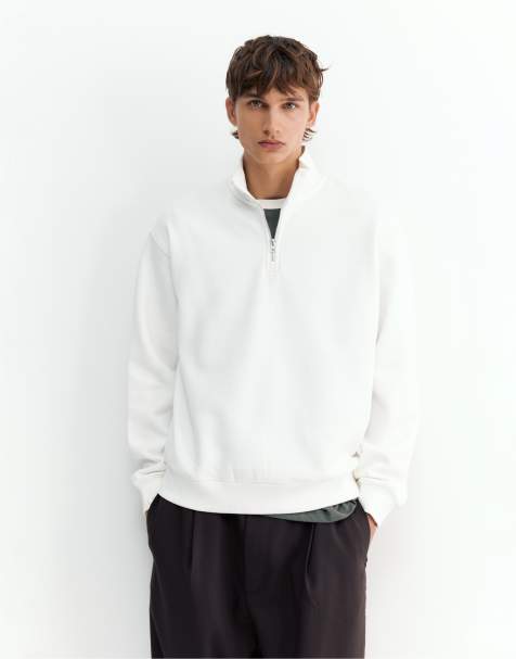 Pull&Bear Quarter-zip sweatshirt in off white - view 1