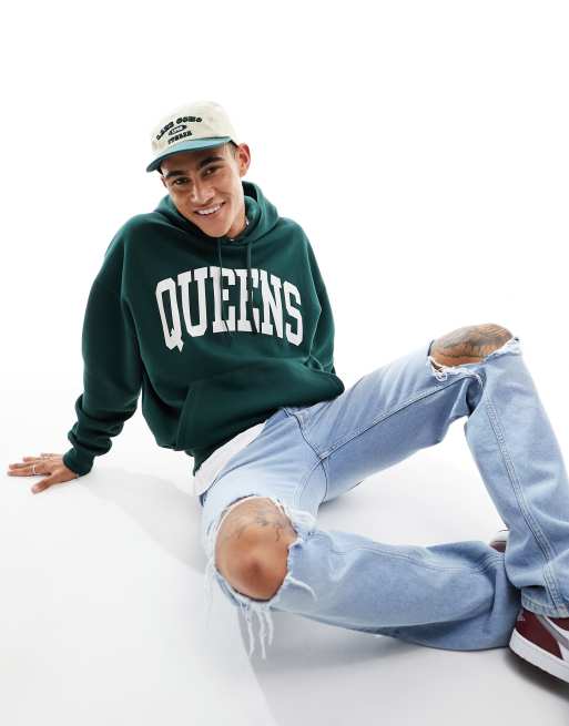 Pull&Bear Queens hoodie in dark green