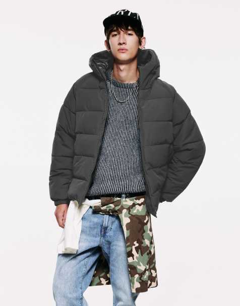 Pull&Bear quiltad jacka med huva i grått - view 1