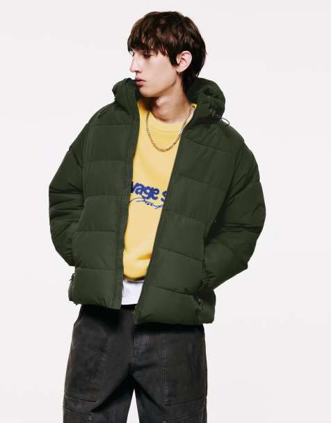 Pull&Bear quiltad jacka med huva i grön - view 1