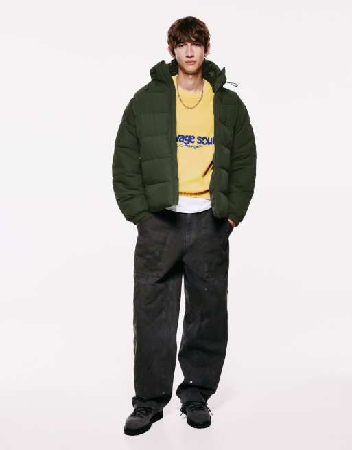 Pull&Bear quiltad jacka med huva i grön, 4 av 7