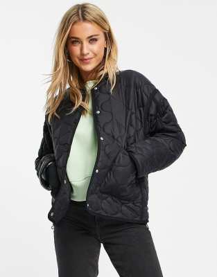 Pull&Bear quilted coat with pockets in black