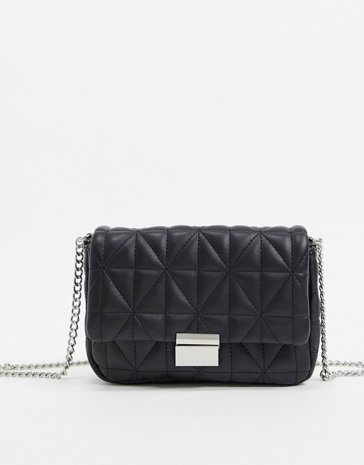 Pull&Bear quilted cross body bag in black