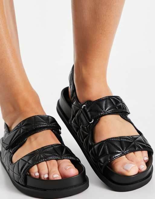 Pull Bear quilted grandad sandal in black