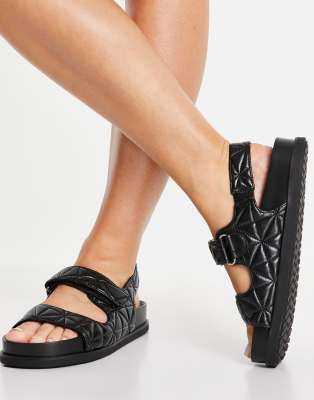 Pull & Bear Quilted Grandad Sandal In Black ModeSens