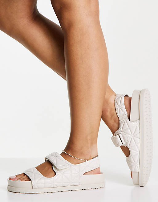 Pull&Bear quilted grandad sandal in white