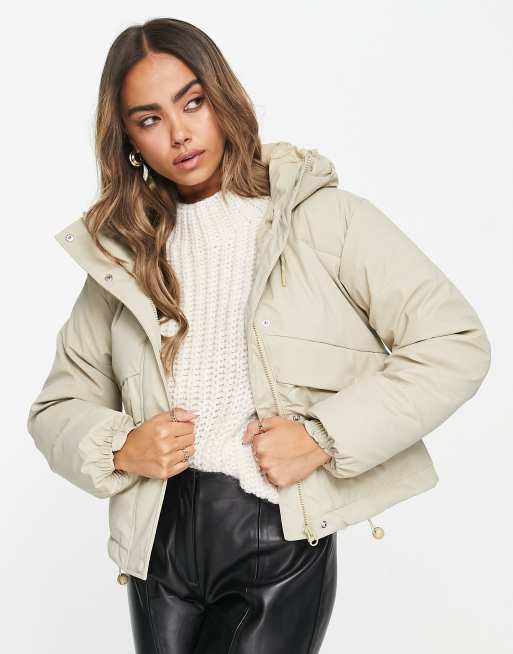 Missguided hooded padded store jacket in stone