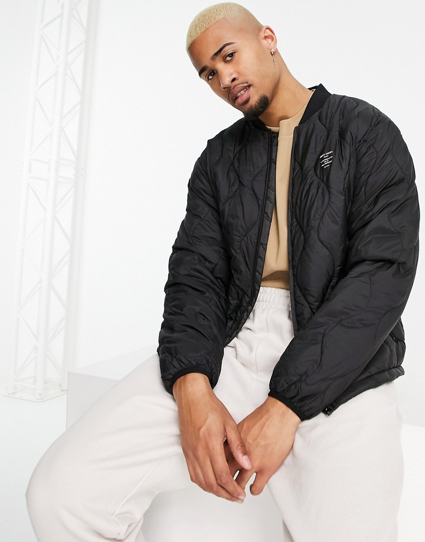 Pull & Bear Quilted Jacket In Black