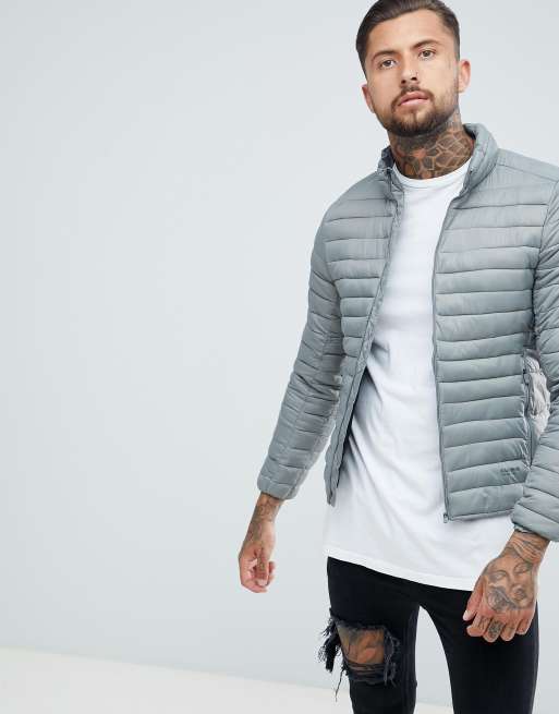 Pull&Bear Quilted Jacket In Grey ASOS