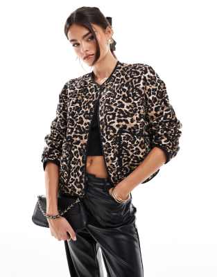 quilted jacket in leopard print-Brown