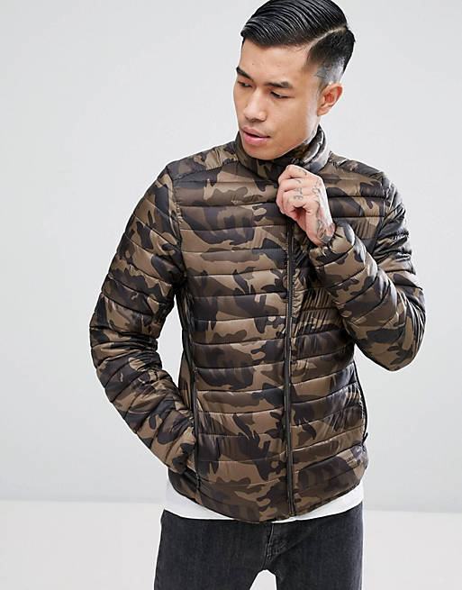 Pull&Bear Quilted Jacket In Light Khaki | ASOS