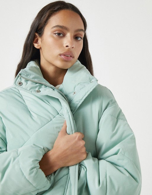 Pull&Bear quilted padded puffer jacket in mint