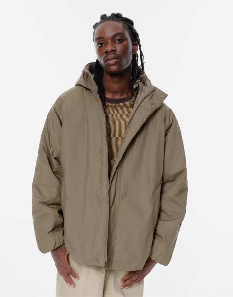 Pull&Bear Quilted raincoat with hood in khaki - view 1