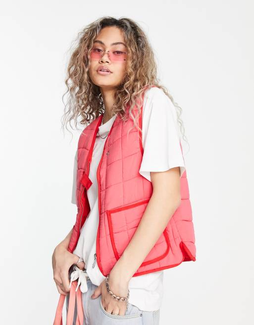 Pull&Bear quilted vest in red
