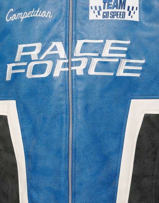 Pull&Bear Race force jacka i läderimitation, blå, 6 av 7