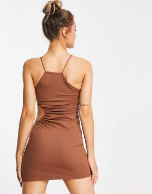 Pull & Bear Racer Back Dress With Cut Out In Brown