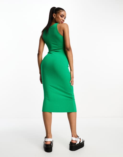 Pull&Bear racer midi dress with cut out detail in green | ASOS