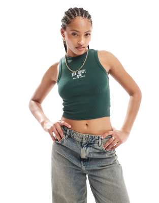 Pull&Bear - Racerhemdje met varsity print in flessengroen